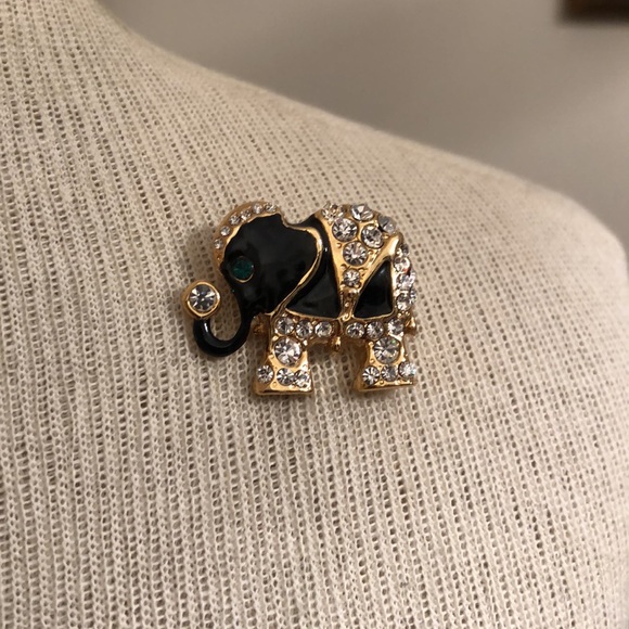 Vintage Black Enamel & Rhinestone Lucky Elephant Pin - Picture 12 of 13